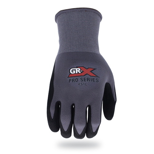 GRX Professional Series GRXPRO451XL Work Gloves, XL, Knit Cuff, Nylon, Black/Gray