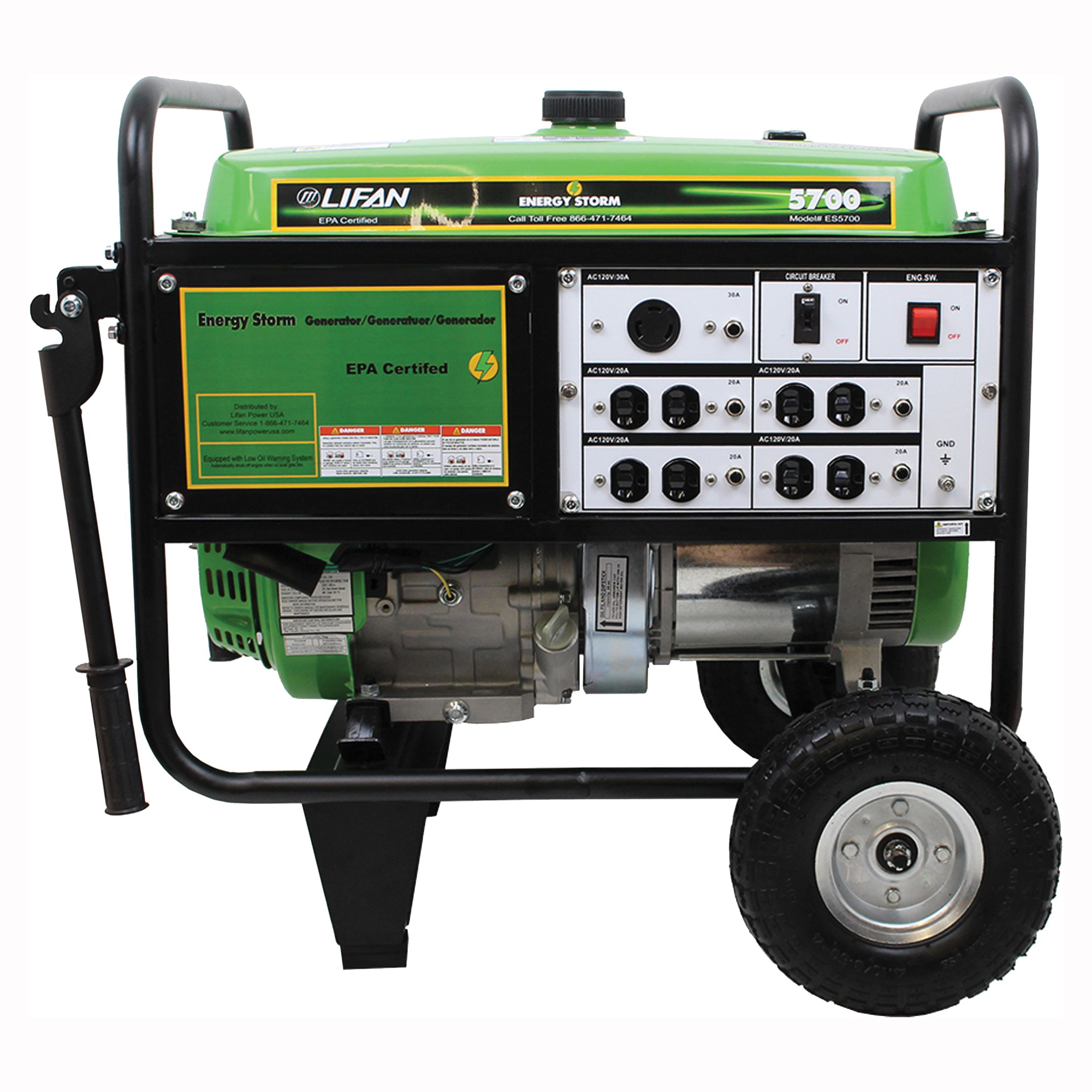 ES5700 Portable Generator, 42.2 A, 120 V, 5700 W Output, Octane Gas, 6.5 gal Tank, 10 hr Run Time