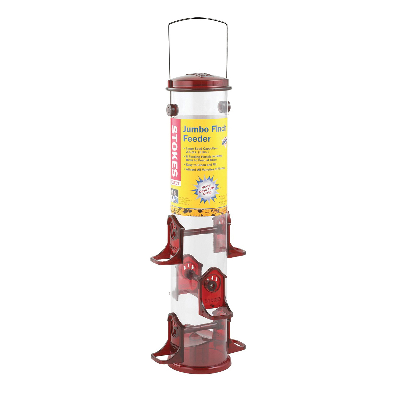 38032 Bird Feeder, 18 in H, 2.5 qt, Polycarbonate, Red/Yellow, Hanging Mounting