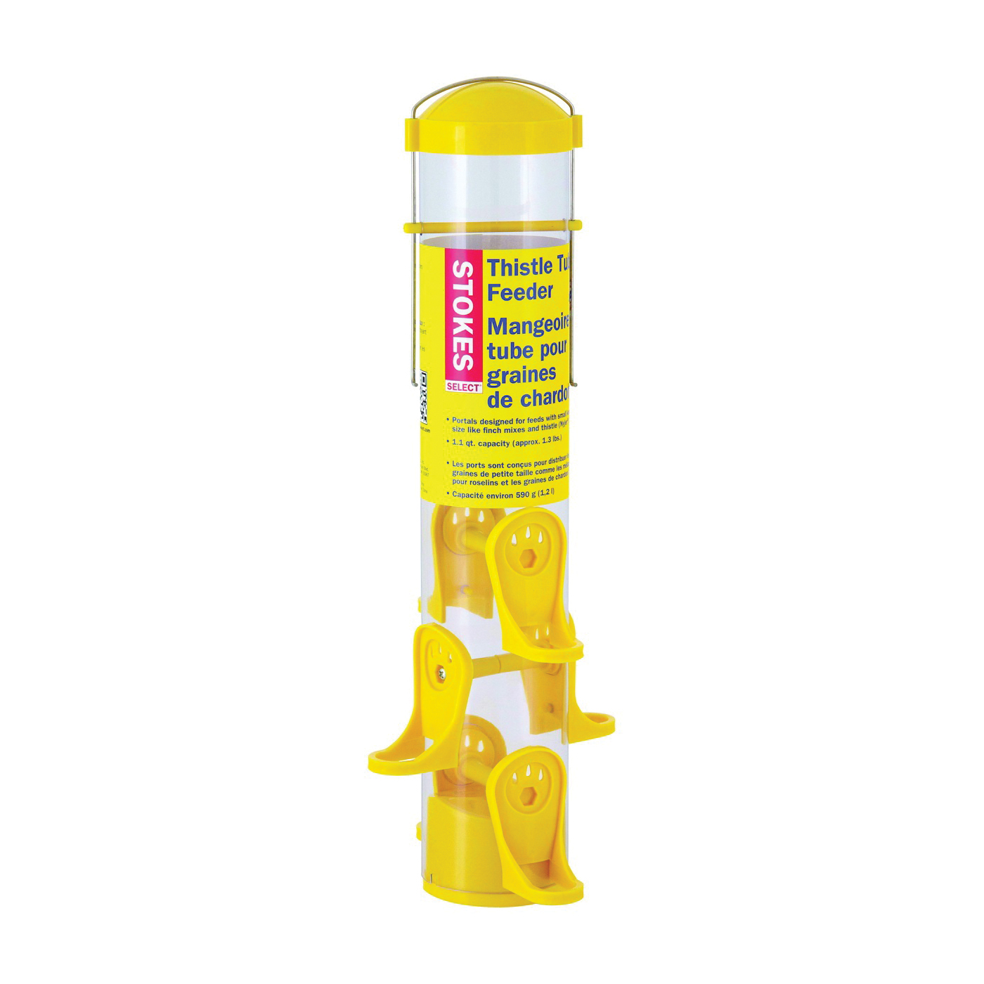 38224 Thistle Bird Feeder, 15 in H, 1.1 qt, Plastic, Clear Yellow, Hanging Mounting