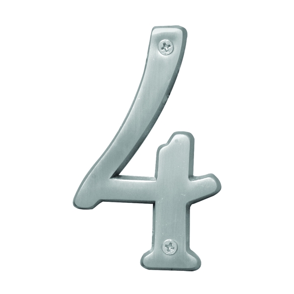 Prestige Series BR-43SN/4 House Number, Character: 4, 4 in H Character, Nickel Character, Brass