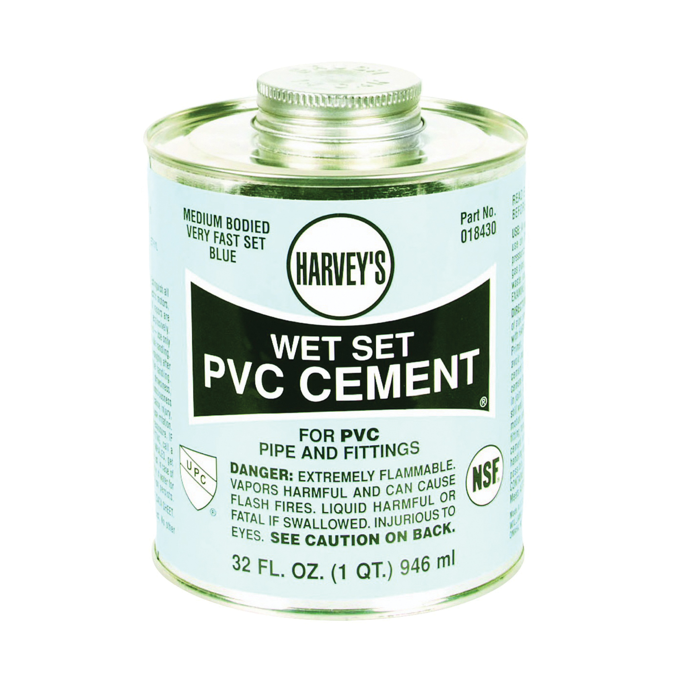018430-12 Solvent Cement, 32 oz Can, Liquid, Blue