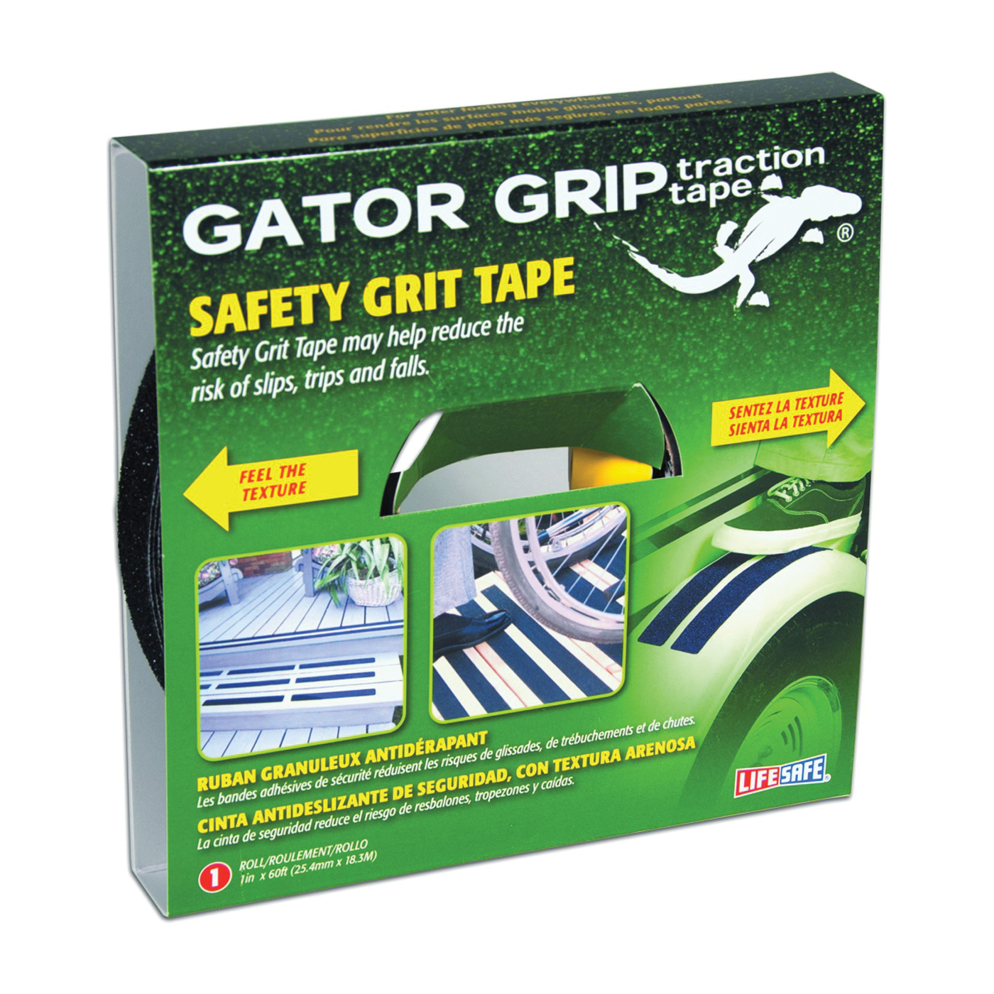Gator Grip RE141 Traction Tape, 60 ft L, 1 in W, PVC Backing, Black