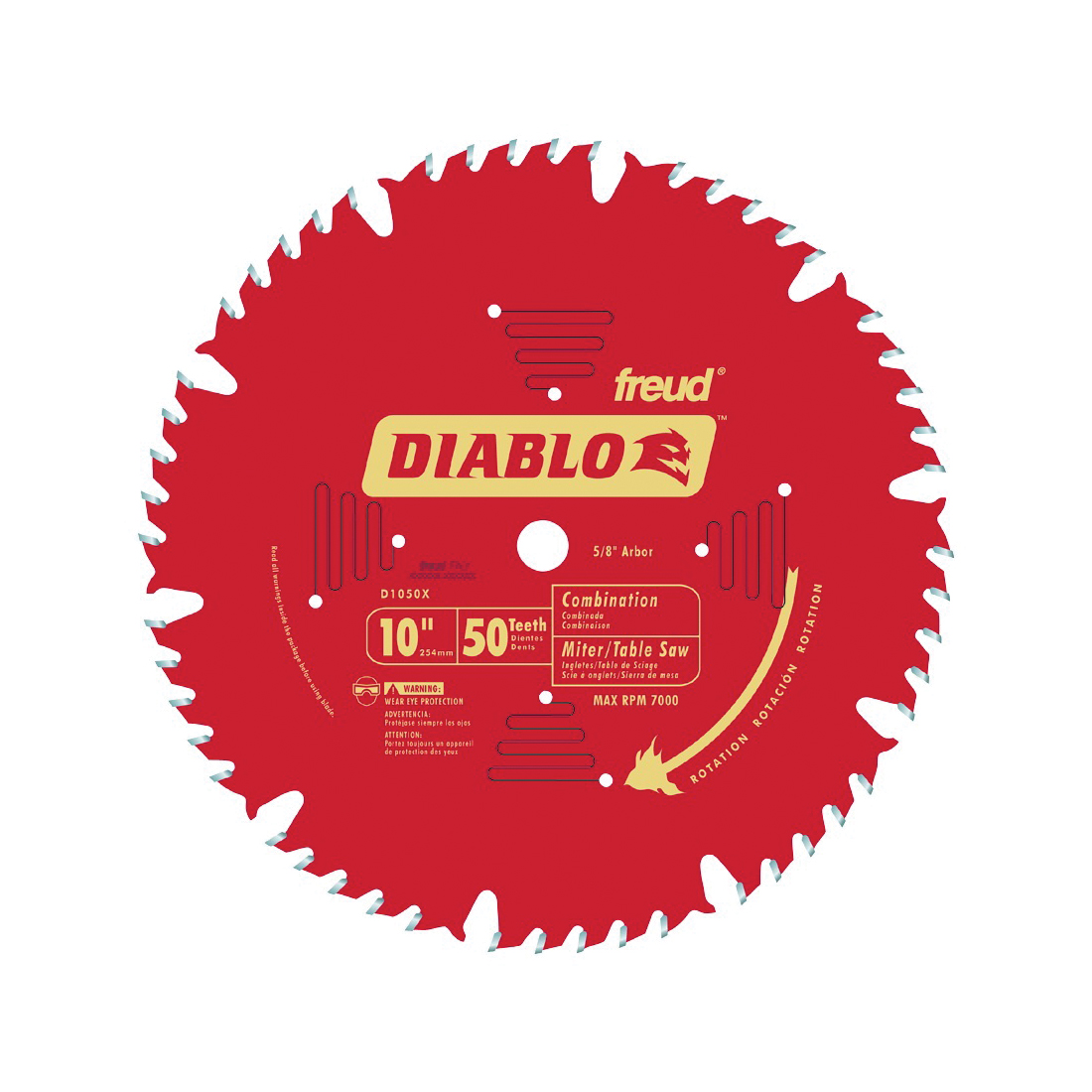 D1050X Circular Saw Blade, 10 in Dia, 5/8 in Arbor, 50-Teeth, Carbide Cutting Edge