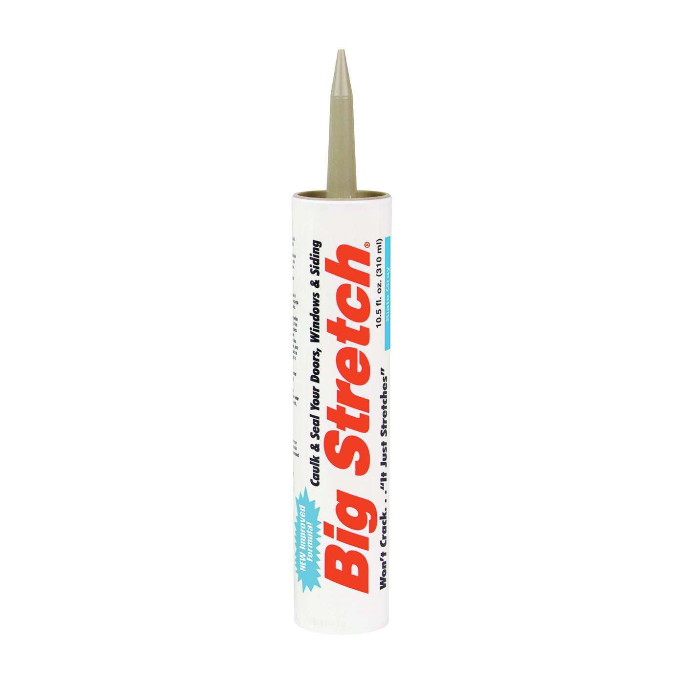 Big Stretch 10026 Acrylic Caulk, Slate Gray, -30 to 250 deg F, 10.5 oz Cartridge - 1