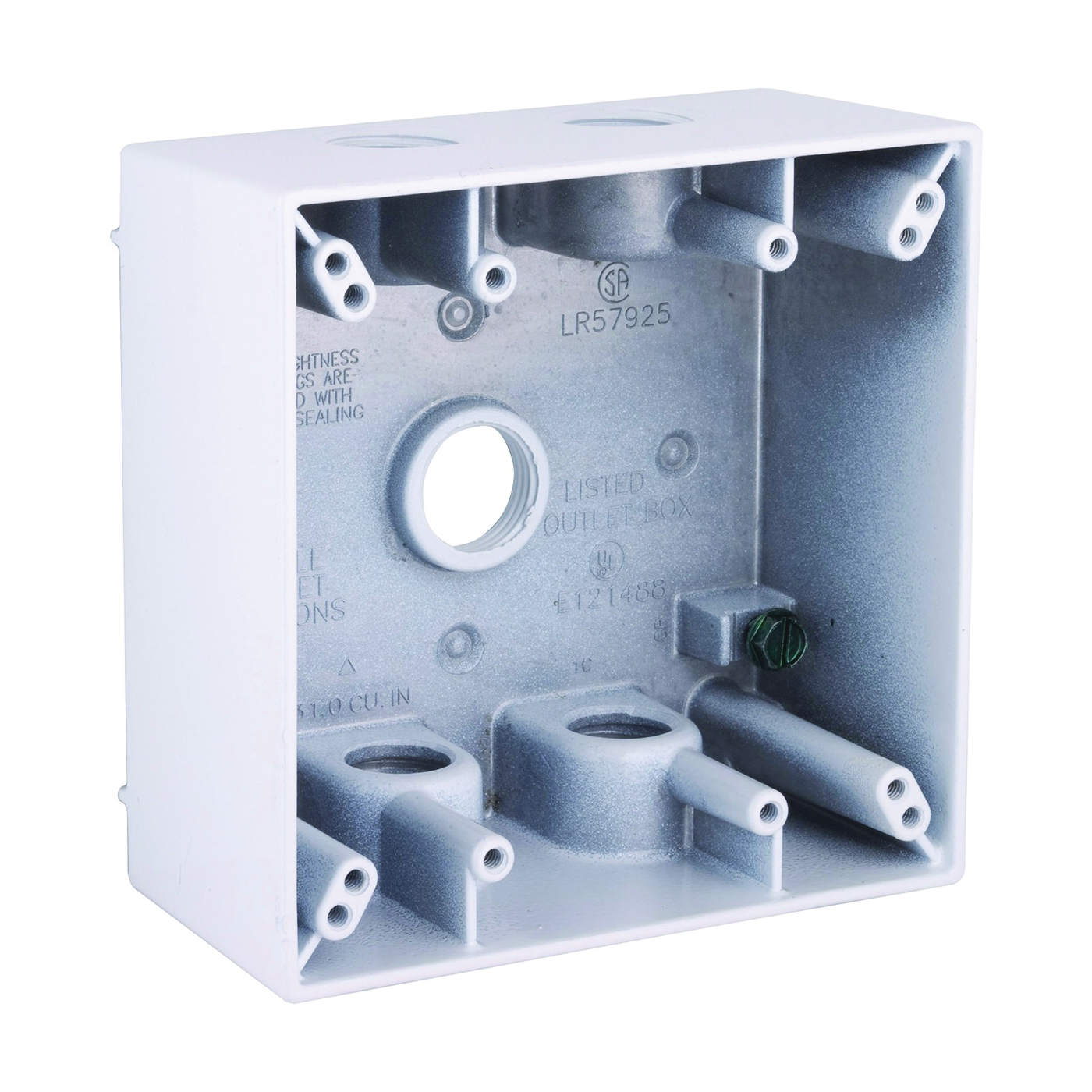 5337-1 Weatherproof Box, 5-Outlet, 2-Gang, Aluminum, White, Powder-Coated