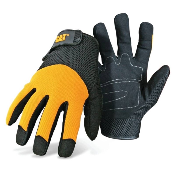 CAT CAT012215M Utility Gloves, M, Wrist Strap Cuff, Synthetic Leather, Black/Yellow