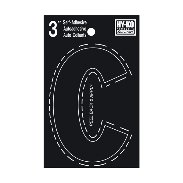 Hy-Ko 30400 Series 30413 Die-Cut Letter, Character: C, 3 in H Character, Black Character, Vinyl