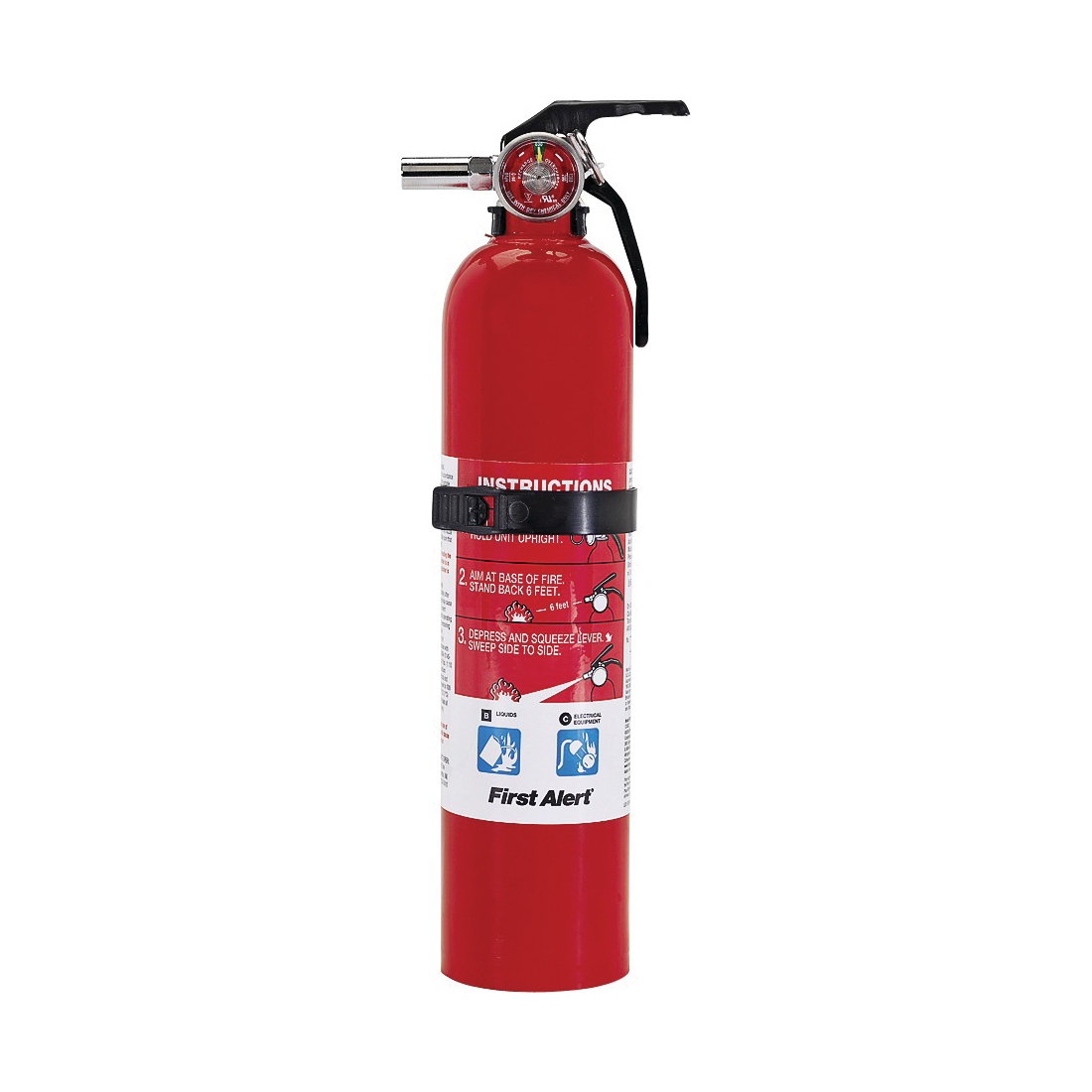 First Alert GARAGE1 Rechargeable Fire Extinguisher, 2.5 lb, Sodium Bicarbonate, 10-B:C Class