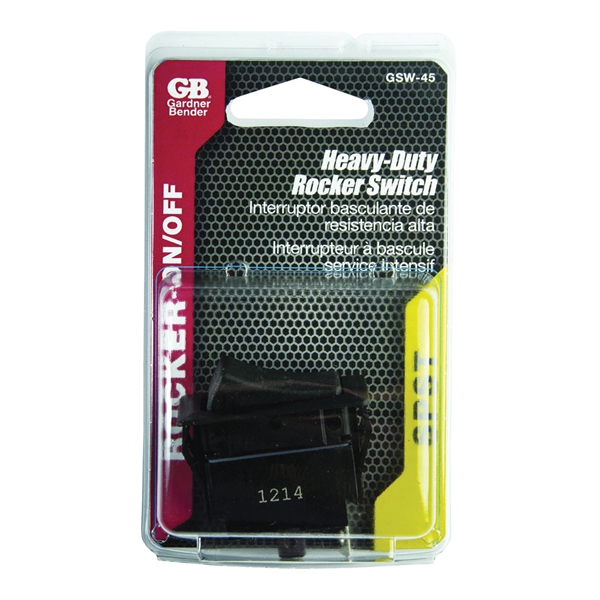 Gardner Bender GSW GSW-45 Rocker Switch, 10/20 A, 125/250 V, SPST, 0.83 x 1.45 in Panel Cutout, Nylon Housing Material, Black - 2