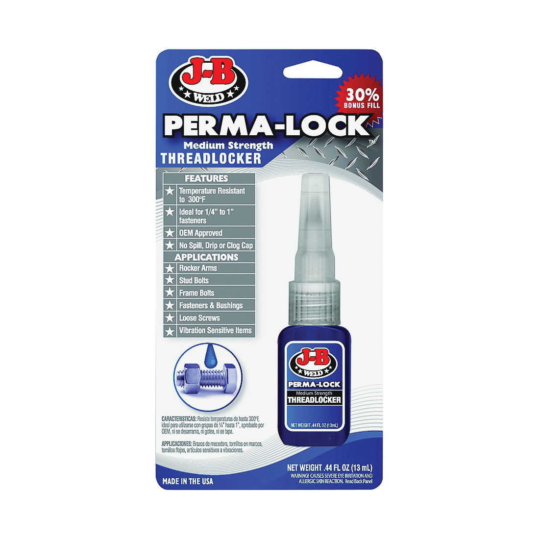Perma-Lock 24213 Threadlocker, Liquid, Slight, Characteristic, Blue, 13 mL Bottle