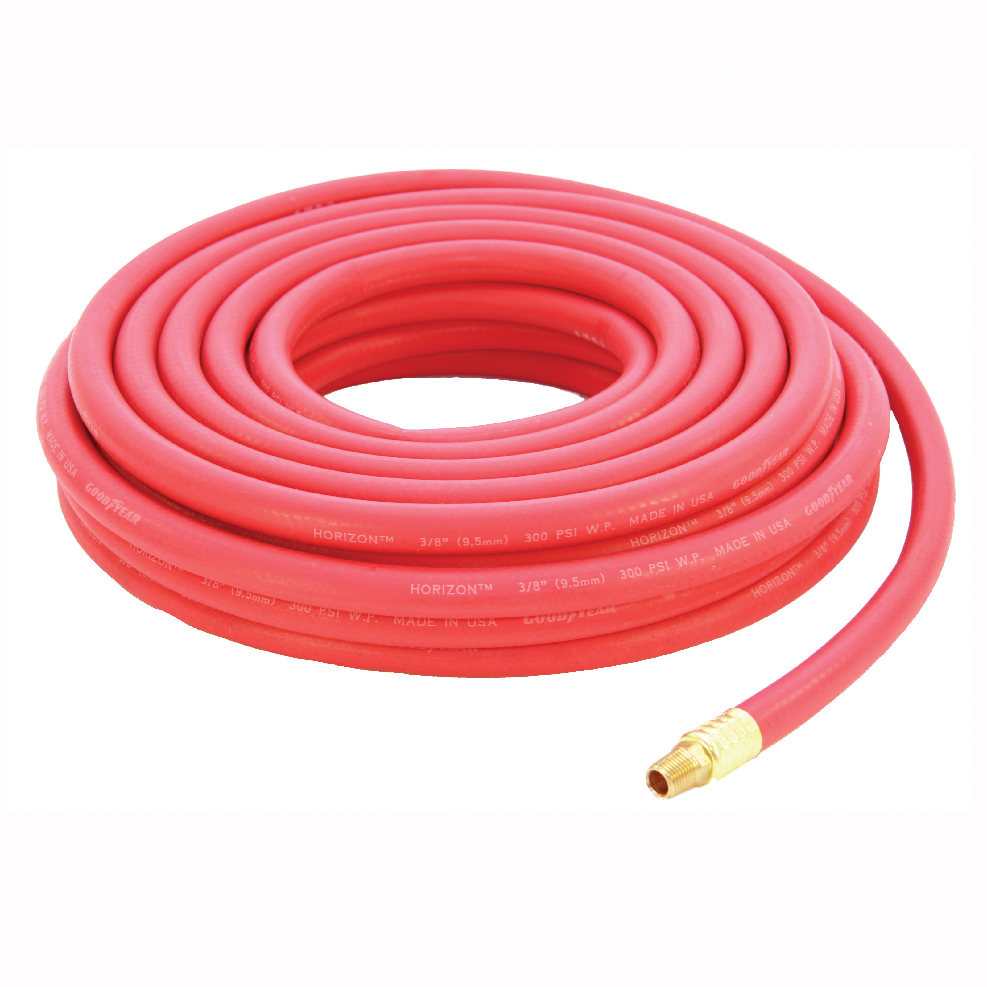 1010-03825-50-4MM Air Hose, 3/8 in ID, 50 ft L, MNPT, 250 psi Pressure, EPDM Rubber, Red