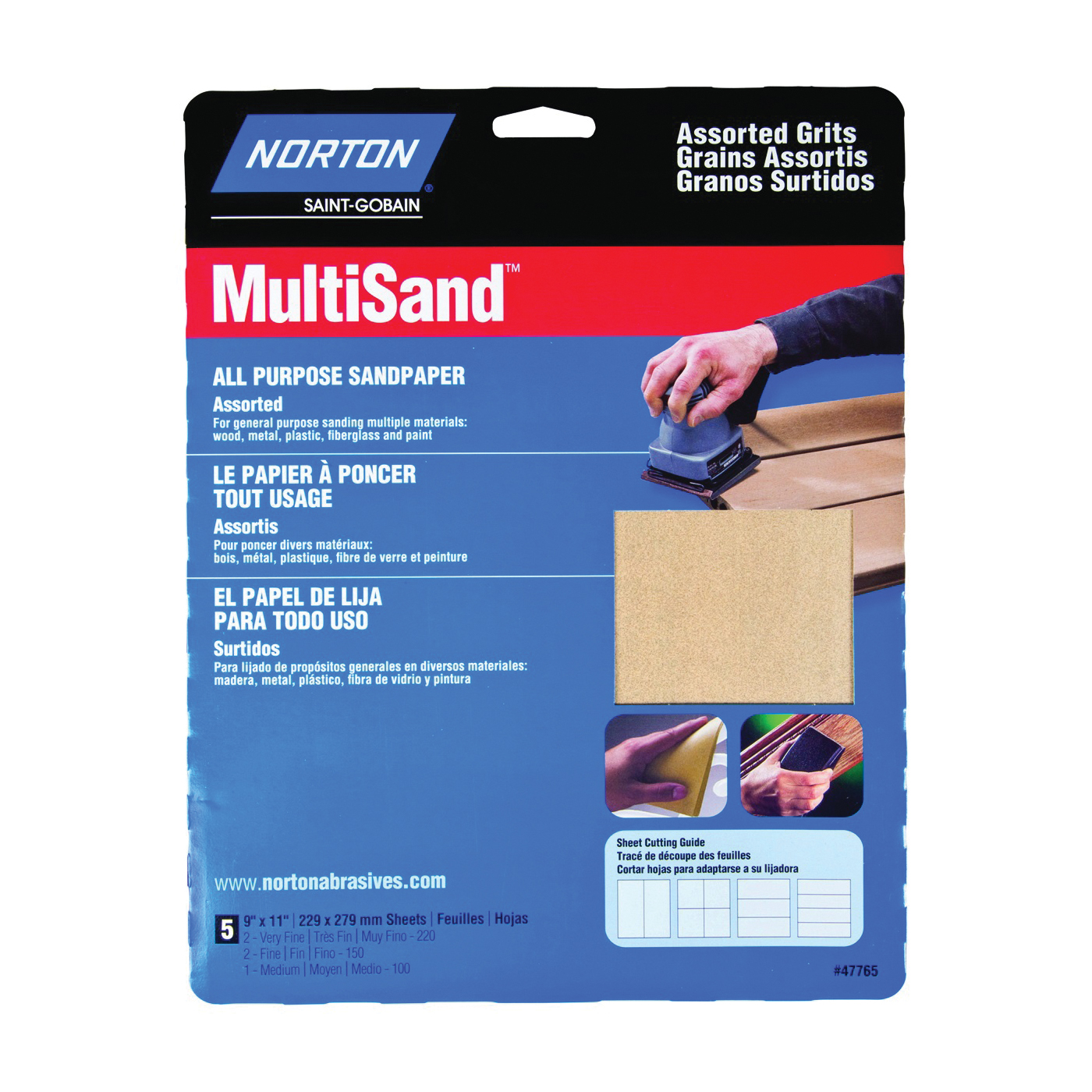 MultiSand 07660747765 Sanding Sheet, 11 in L, 9 in W, Aluminum Oxide Abrasive, Paper Backing
