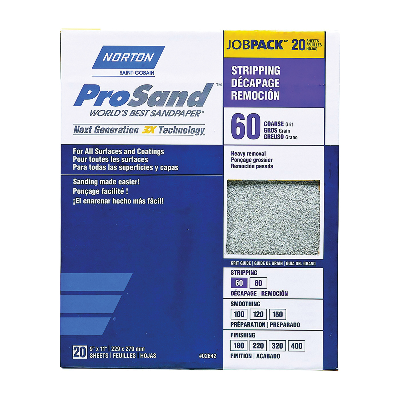 ProSand 07660768175 Sanding Sheet, 11 in L, 9 in W, Coarse, 60 Grit, Aluminum Oxide Abrasive, Paper Backing