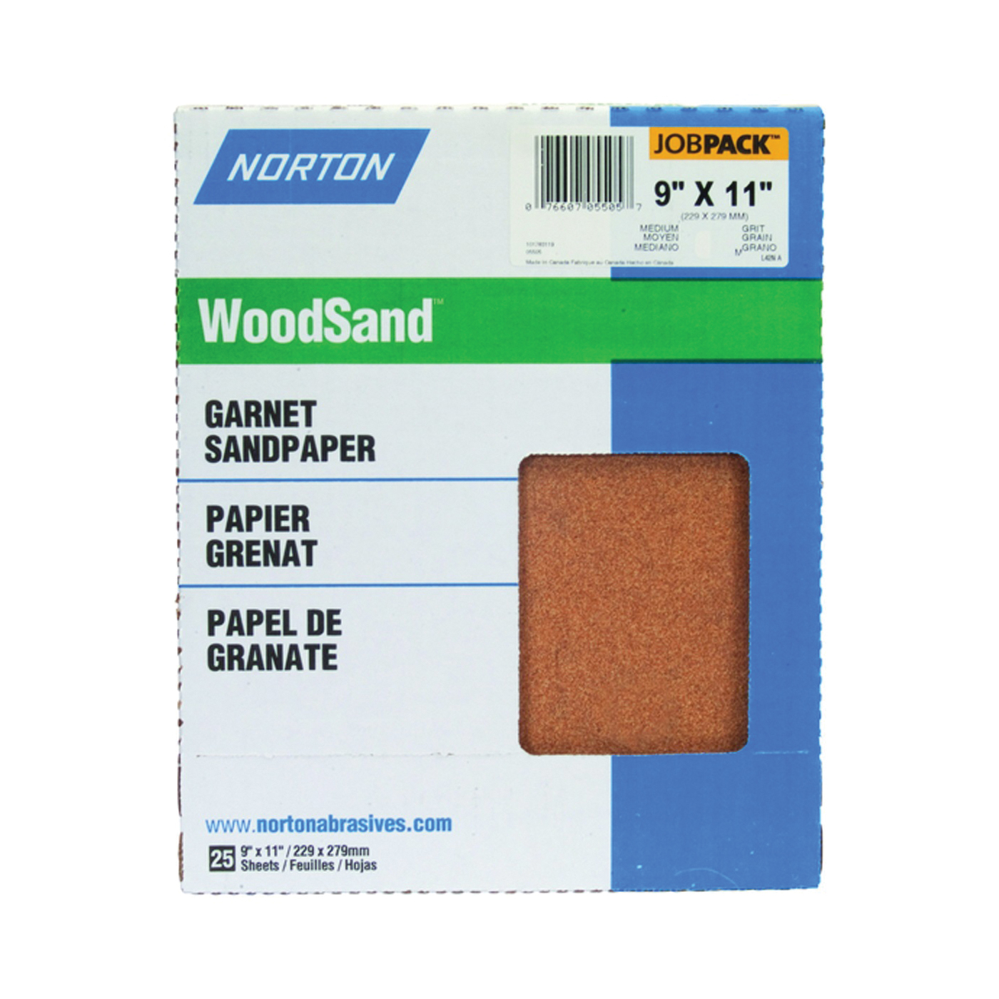 WoodSand 07660705506 Sanding Sheet, 11 in L, 9 in W, Medium, 120 Grit, Garnet Abrasive, Paper Backing