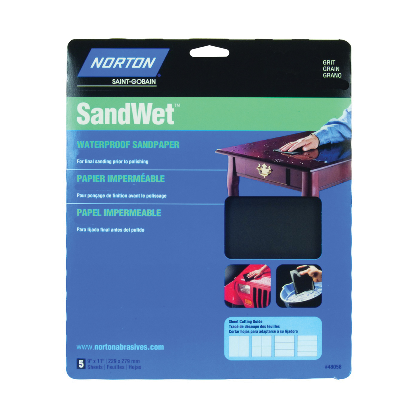 48058 Sanding Sheet, 9 in L, 11 in W, 600 Grit, Ultra Fine, Aluminum Oxide Abrasive