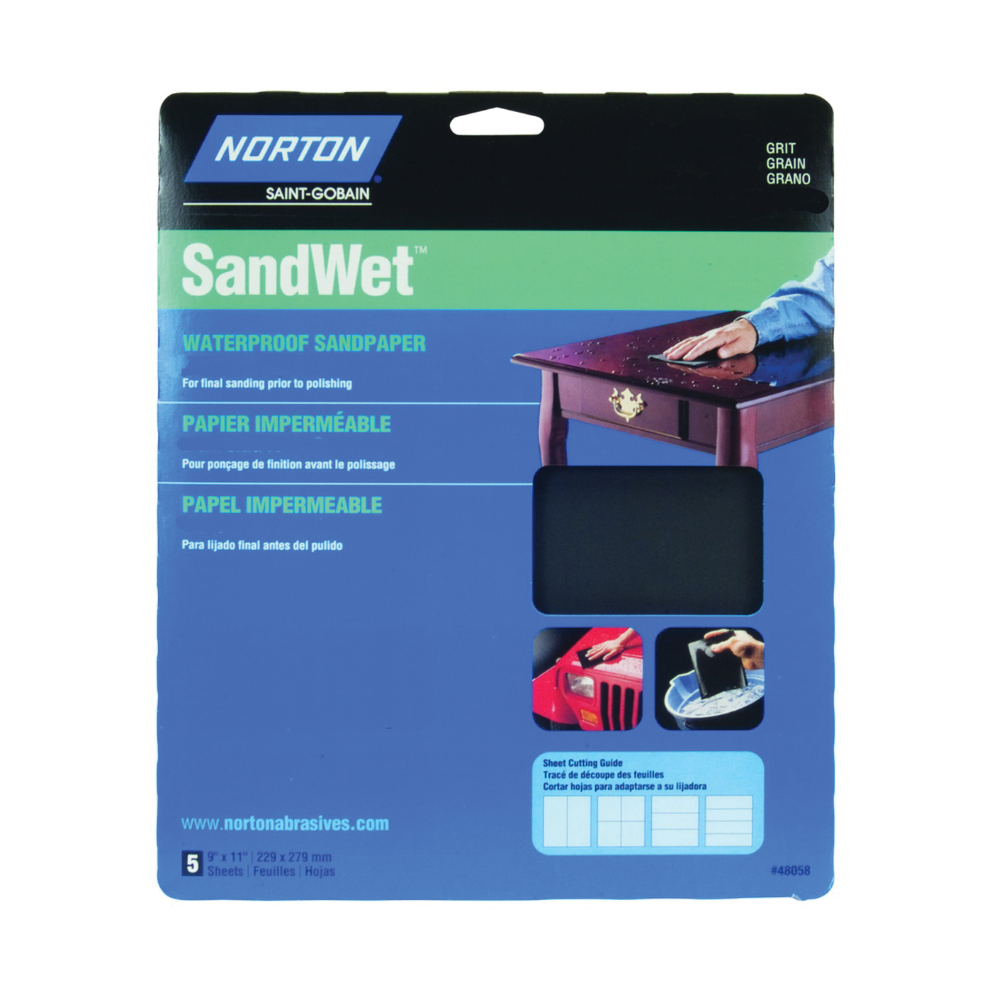 48110 Sanding Sheet, 9 in L, 11 in W, 440, 320, 220 Grit, Aluminum Oxide Abrasive, 5 pk