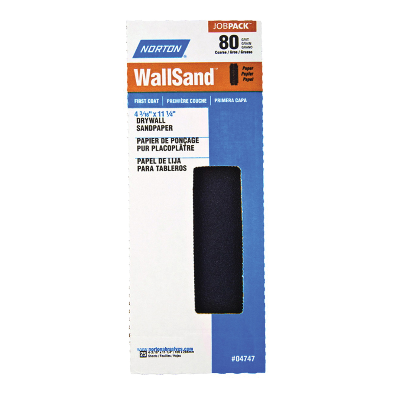 Norton 04747 Sandpaper, 11-1/4 in L, 4-3/16 in W, P80 Grit, Coarse, Silicone Carbide Abrasive, 25 pk