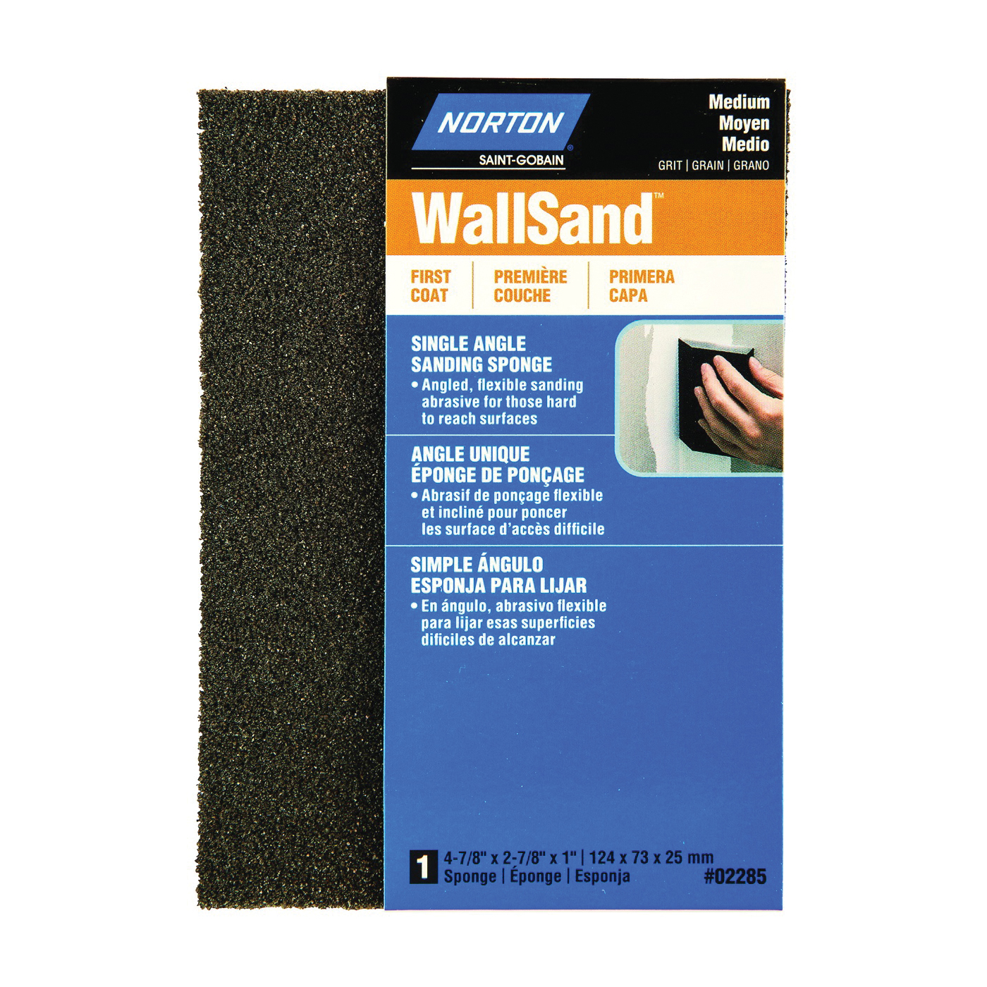 WallSand 02285 Sanding Sponge, 4-7/8 in L, 2-7/8 in W, Medium