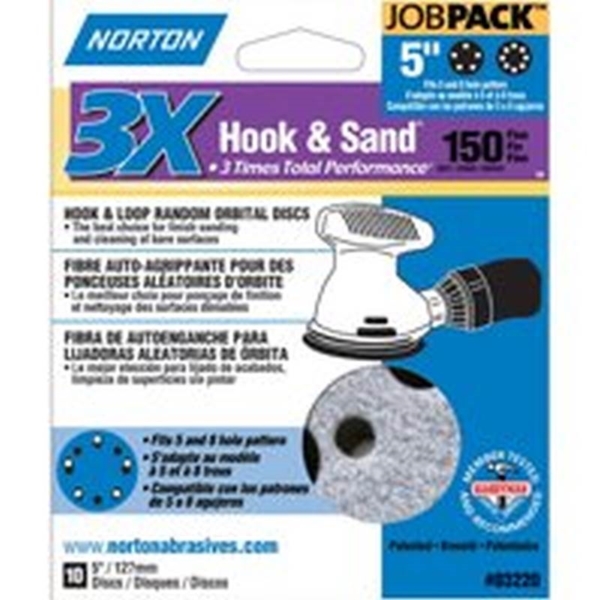 Norton 03220 Sanding Disc, 5 in Dia, 11/16 in Arbor, Coated, P150 Grit, Fine, Alumina Ceramic Abrasive, Spiral