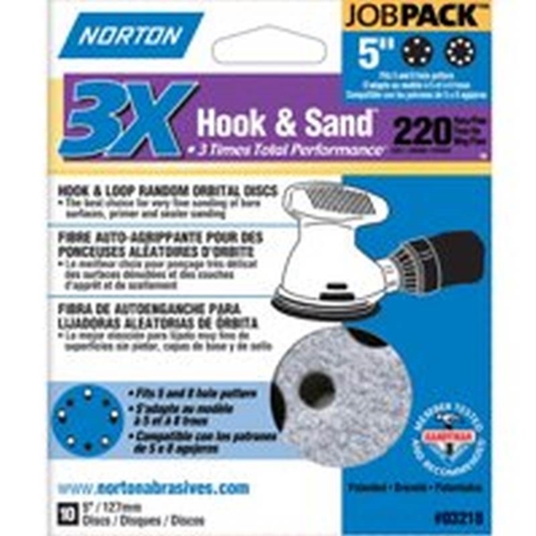 Norton 03218 Sanding Disc, 5 in Dia, 11/16 in Arbor, Coated, P220 Grit, Very Fine, Alumina Ceramic Abrasive, Spiral