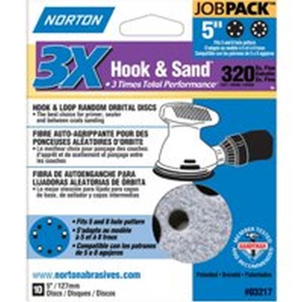 Norton 03217 Sanding Disc, 5 in Dia, 11/16 in Arbor, Coated, P320 Grit, Extra Fine, Alumina Ceramic Abrasive, Spiral