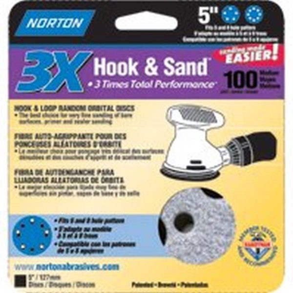 Norton 03231 Sanding Disc, 5 in Dia, 11/16 in Arbor, Coated, P100 Grit, Medium, Alumina Ceramic Abrasive, Paper Backing
