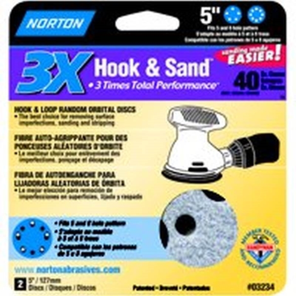 Norton 03234 Sanding Disc, 5 in Dia, 11/16 in Arbor, Coated, 40 Grit, Extra Coarse, Alumina Ceramic Abrasive, Spiral