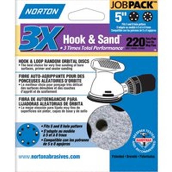 Norton 04038 Sanding Disc, 5 in Dia, 11/16 in Arbor, Coated, P220 Grit, Very Fine, Alumina Ceramic Abrasive, Spiral