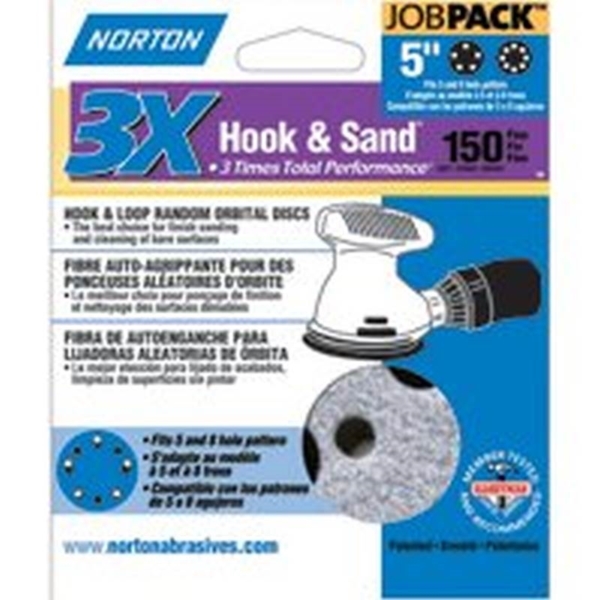 Norton 04036 Sanding Disc, 5 in Dia, 11/16 in Arbor, Coated, P150 Grit, Fine, Alumina Ceramic Abrasive, Paper Backing