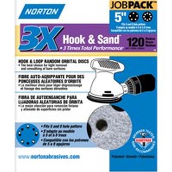 Norton 04035 Sanding Disc, 5 in Dia, 11/16 in Arbor, Coated, P120 Grit, Medium, Alumina Ceramic Abrasive, Spiral