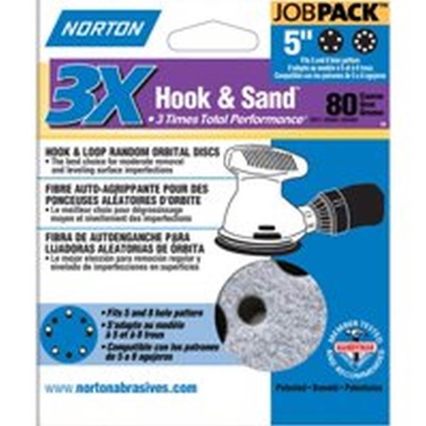 Norton 04033 Sanding Disc, 5 in Dia, 11/16 in Arbor, Coated, P80 Grit, Coarse, Alumina Ceramic Abrasive, Paper Backing