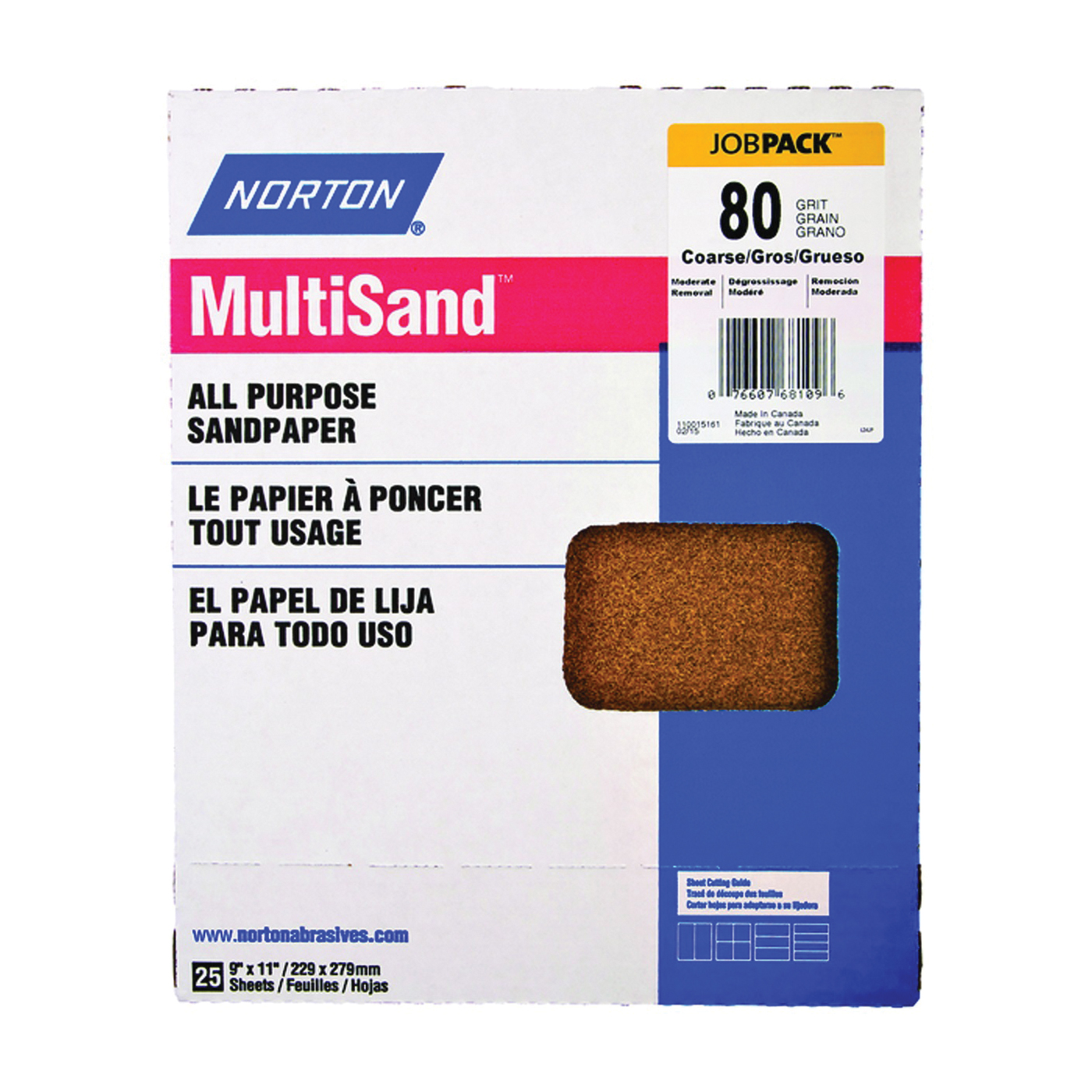 MultiSand 07660768109 Sanding Sheet, Brown, 11 in L, 9 in W, Coarse, 80 Grit, Aluminum Oxide Abrasive