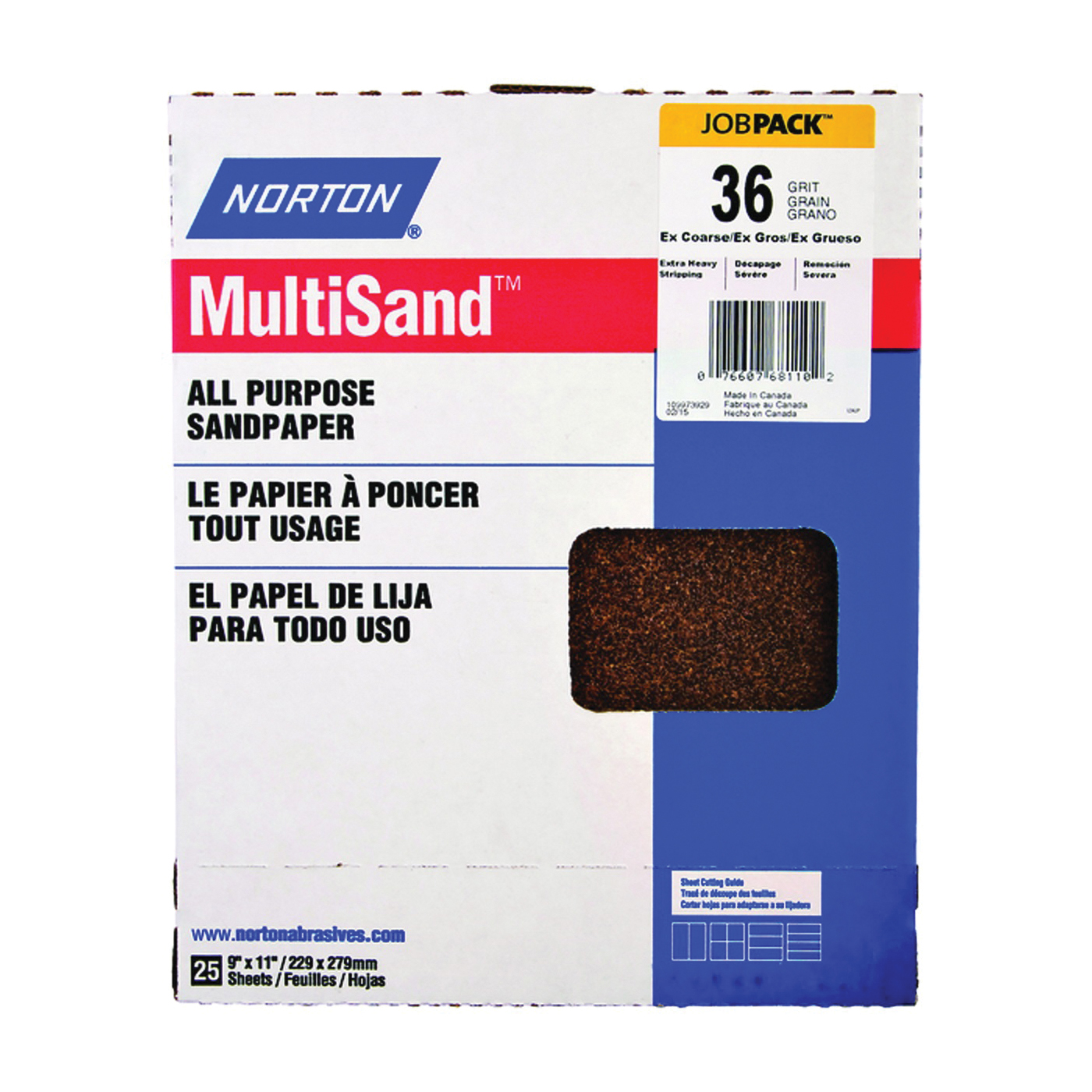 MultiSand 07660768110 Sanding Sheet, 11 in L, 9 in W, Extra Coarse, 36 Grit, Aluminum Oxide Abrasive