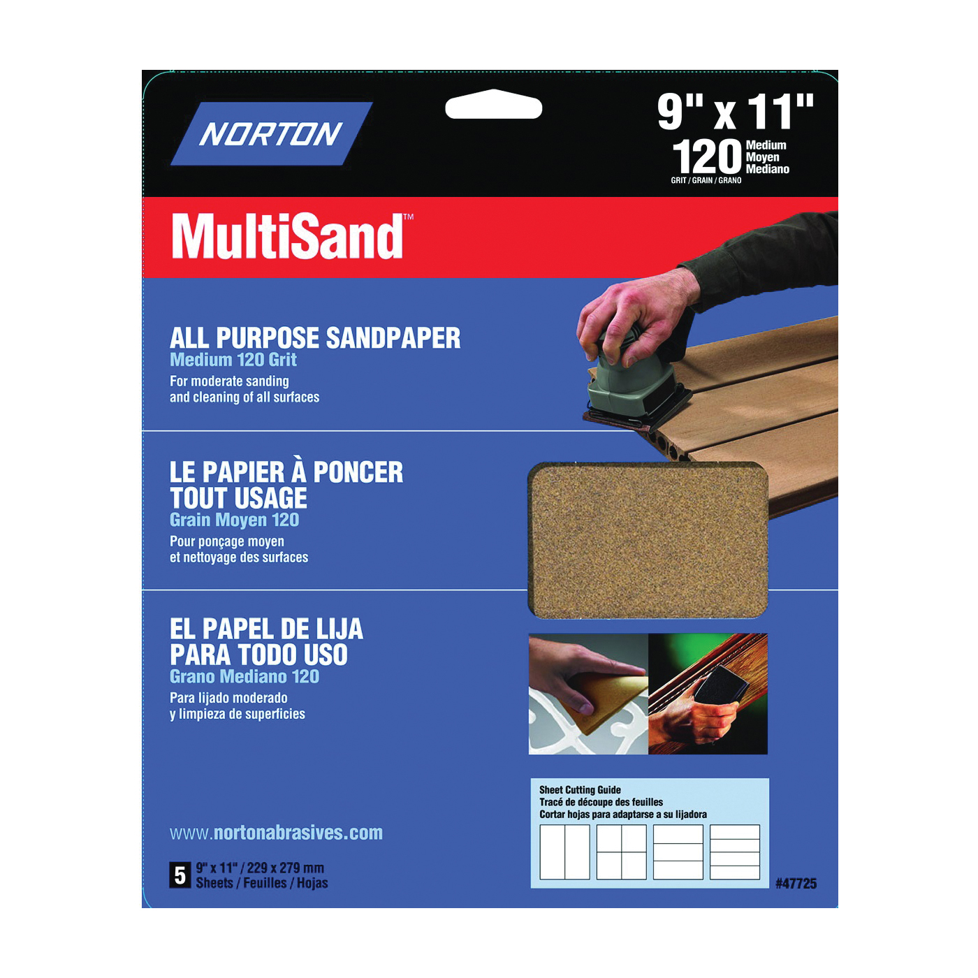 MultiSand 07660704154 Sanding Sheet, Brown, 11 in L, 9 in W, Medium, 120 Grit, Aluminum Oxide Abrasive