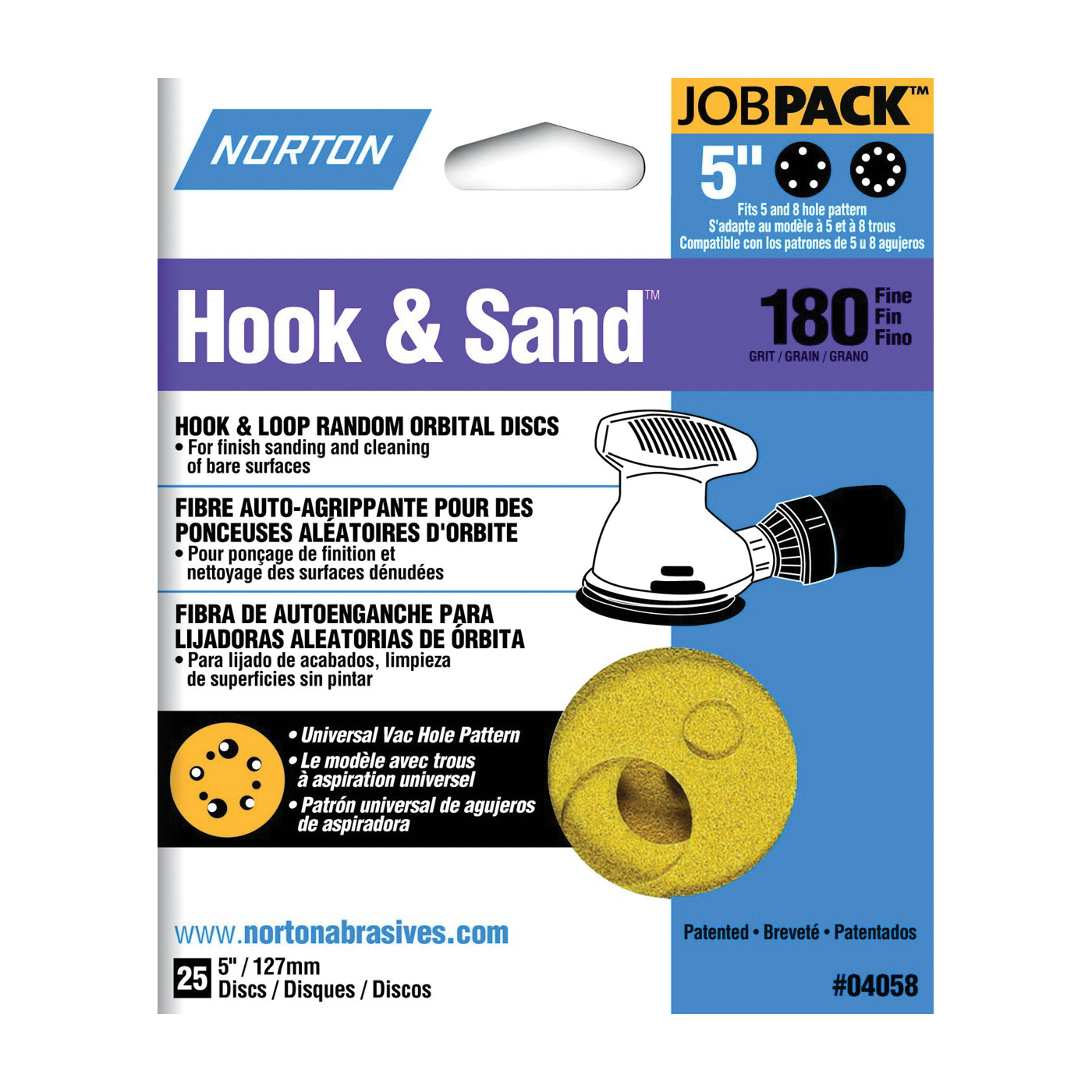 Norton 04058 Sanding Disc, 5 in Dia, Coated, P180 Grit, Fine, Aluminum Oxide Abrasive, Paper Backing