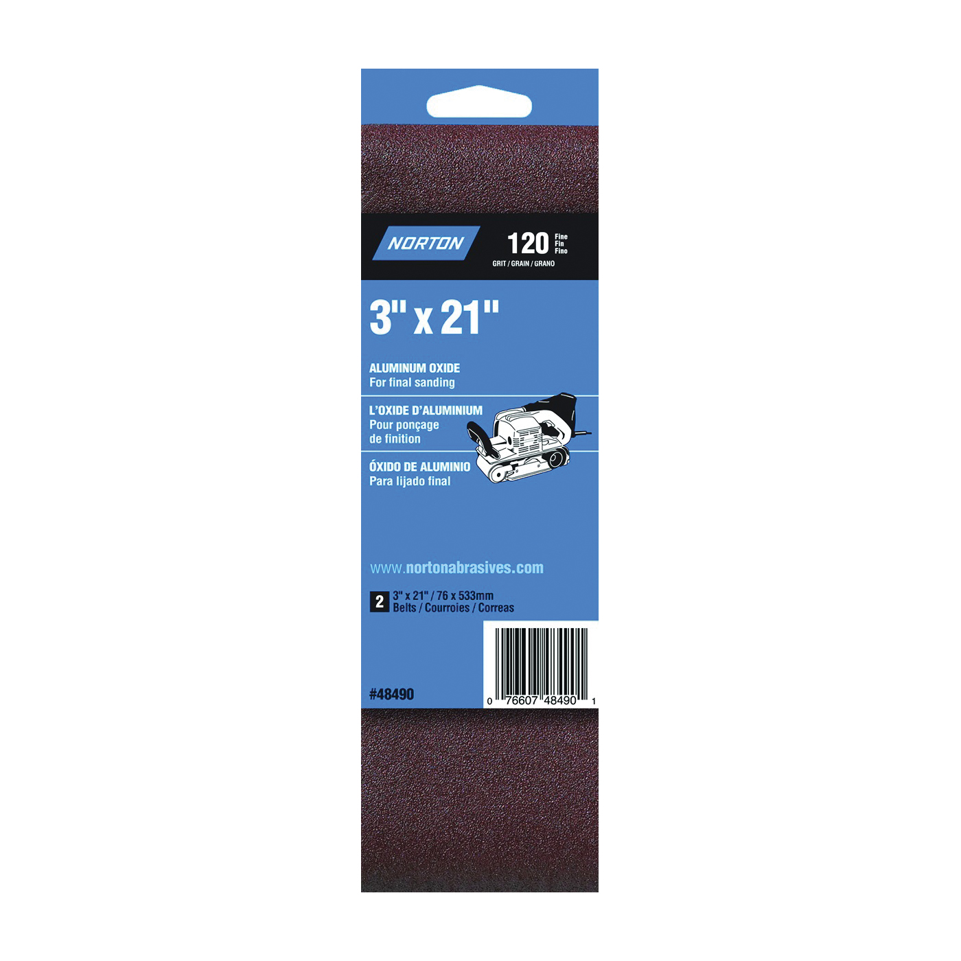 Metalite Series 02240 Sanding Belt, 3 in W, 21 in L, 120 Grit, Fine, Aluminum Oxide Abrasive