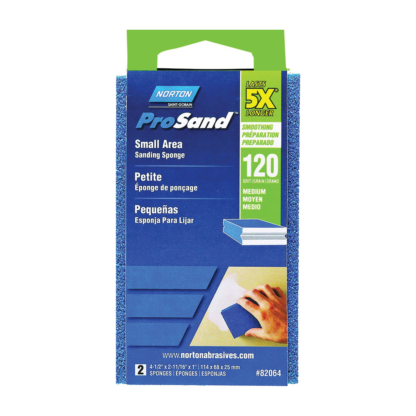 ProSand 82064 Sanding Sponge, 4-1/2 in L, 2-11/16 in W, 120 Grit, Coarse, Aluminum Oxide Abrasive