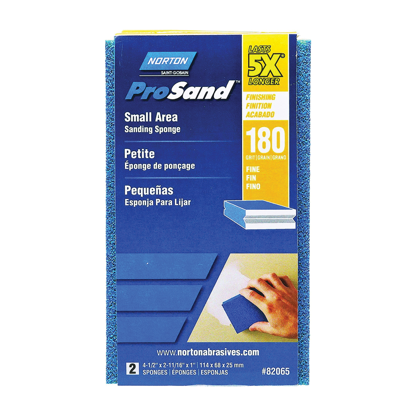 ProSand 82065 Sanding Sponge, 4-1/2 in L, 2-11/16 in W, 180 Grit, Very Fine