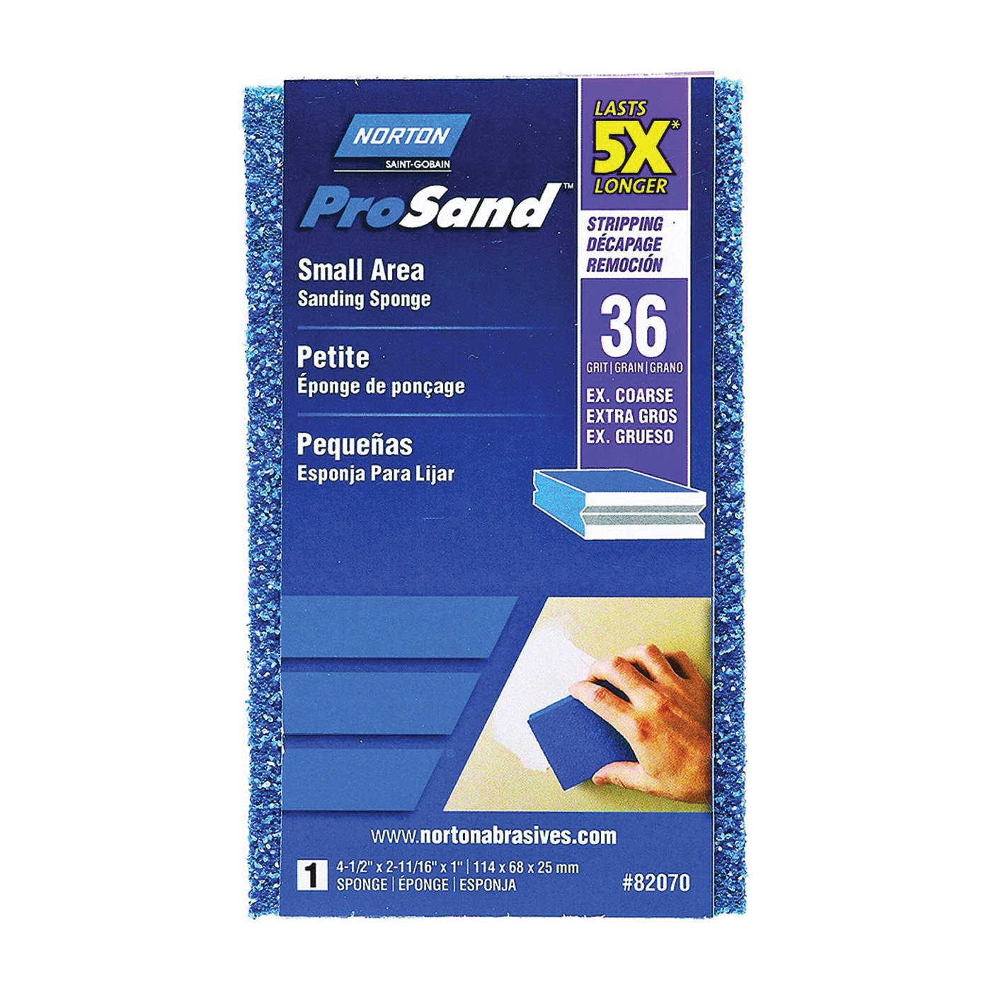 ProSand 82070 Sanding Sponge, 4-1/2 in L, 2-11/16 in W, 36 Grit, Extra Coarse, Aluminum Oxide Abrasive