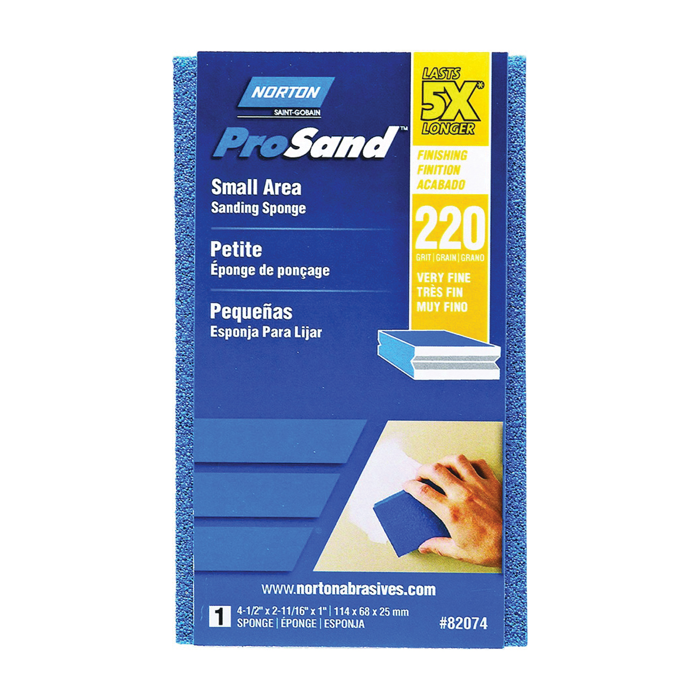 ProSand 82074 Sanding Sponge, 4-1/2 in L, 2-11/16 in W, 220 Grit, Extra Fine, Aluminum Oxide Abrasive