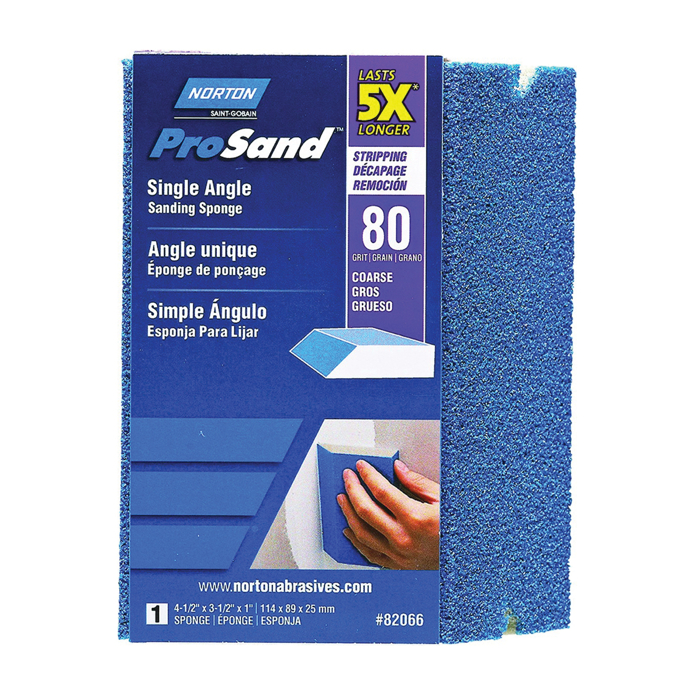 ProSand 82066 Sanding Sponge, 4-1/2 in L, 3-1/2 in W, 80 Grit, Coarse, Aluminum Oxide Abrasive
