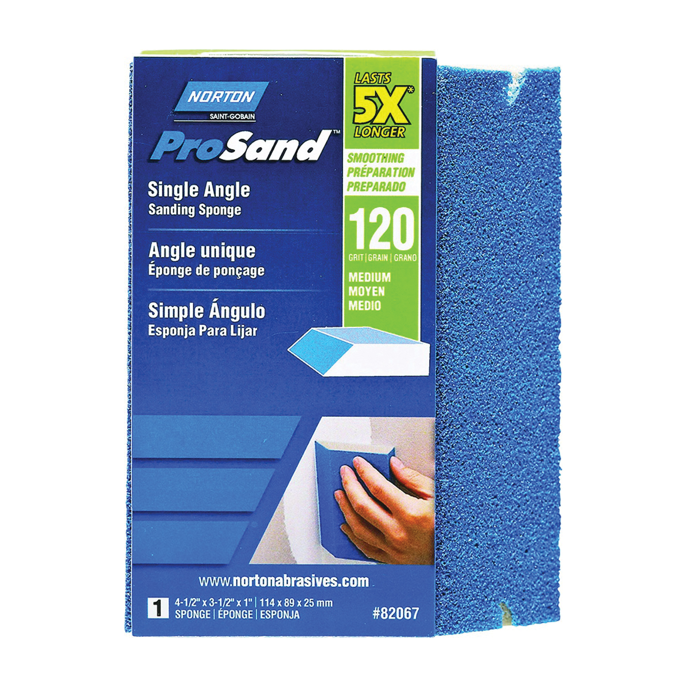 ProSand 82067 Sanding Sponge, 4-1/2 in L, 3-1/2 in W, 120 Grit, Medium, Aluminum Oxide Abrasive