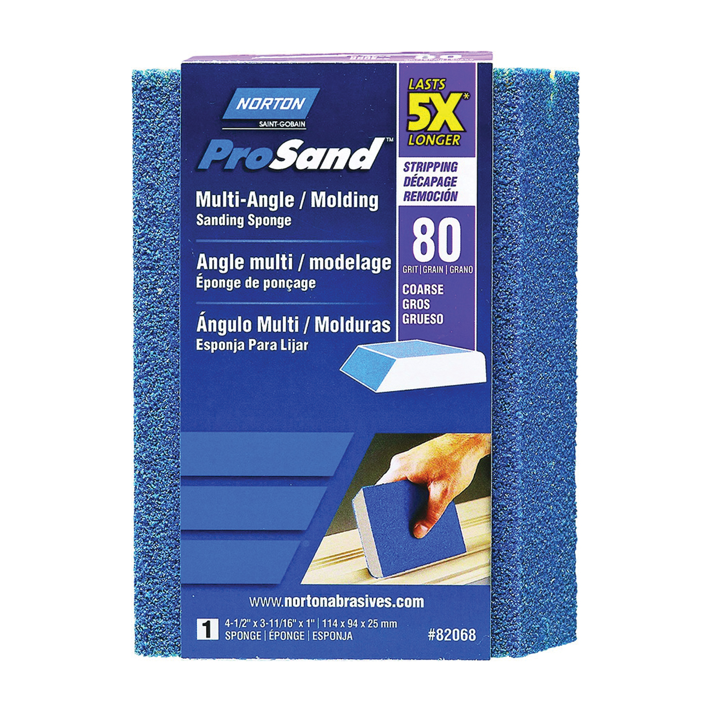 ProSand 82068 Sanding Sponge, 4-1/2 in L, 3-11/16 in W, 80 Grit, Coarse, Aluminum Oxide Abrasive