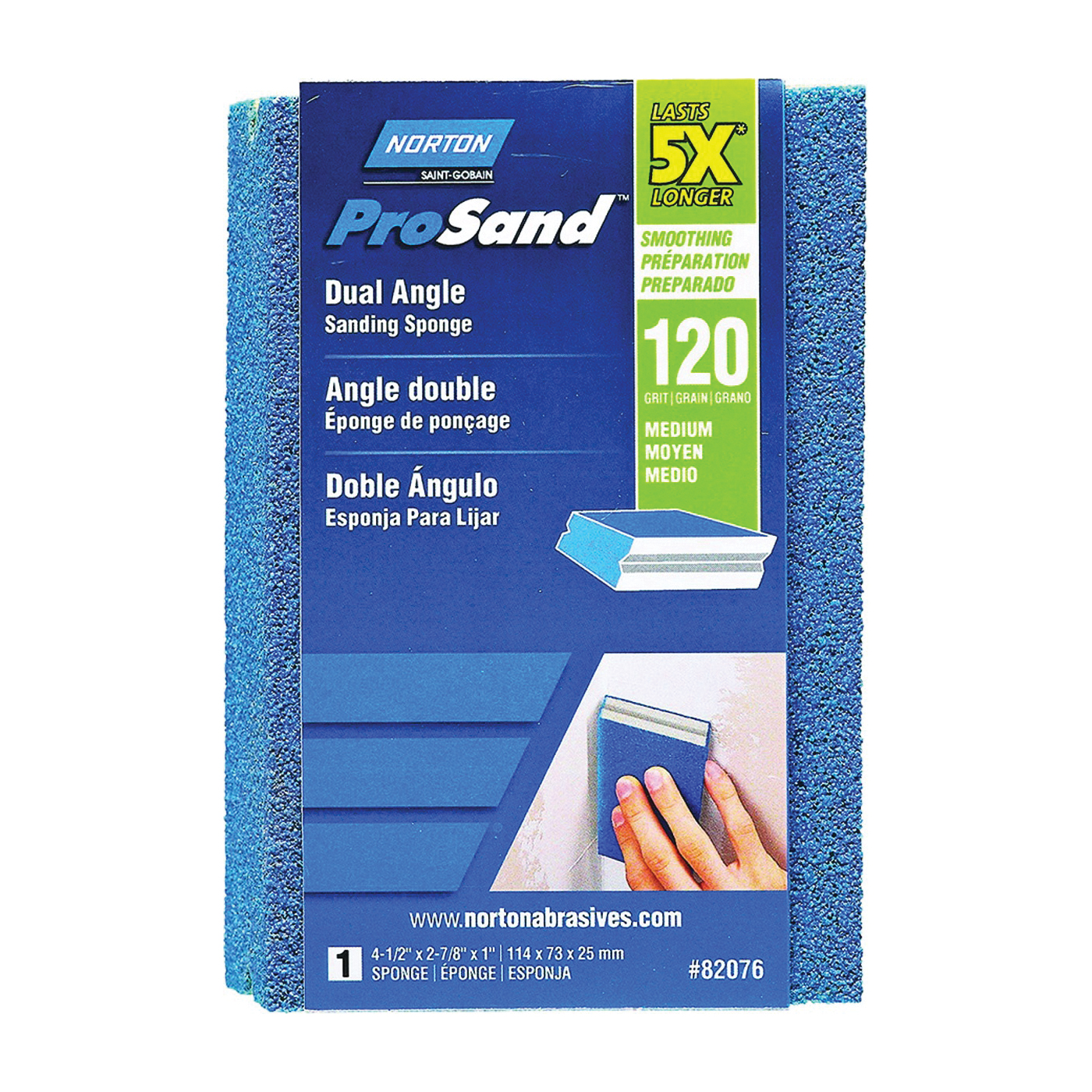 ProSand 82076 Sanding Sponge, 4-1/2 in L, 2-7/8 in W, 120 Grit, Medium, Aluminum Oxide Abrasive