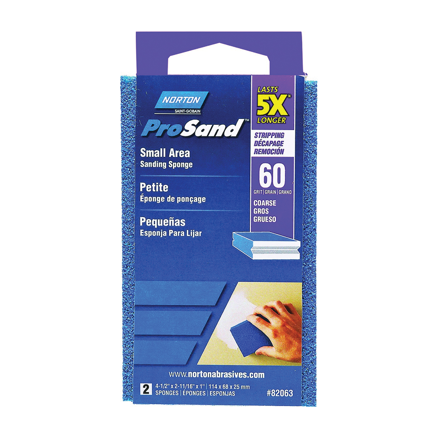 ProSand 82063 Sanding Sponge, 4-1/2 in L, 2-11/16 in W, 60 Grit, Medium, Aluminum Oxide Abrasive