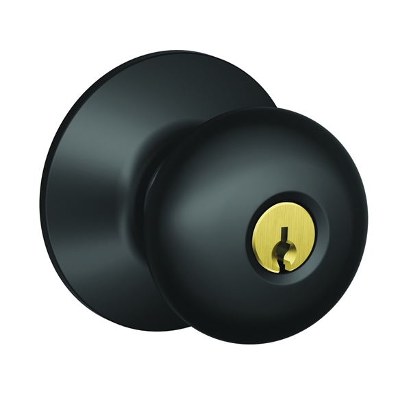Plymouth Series F51APLY622 Entry Knob, Knob Handle, Matte Black, Metal, C Keyway, Residential, 2 Grade