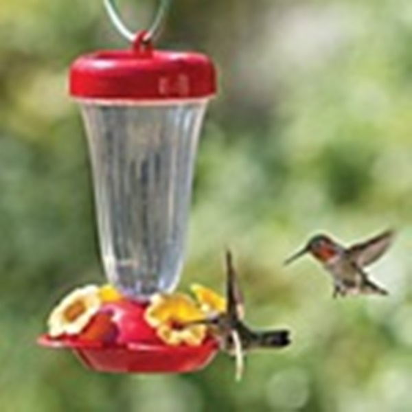 Perky-Pet 136TF Hummingbird Feeder, Yellow Flower Top-Fill, 16 oz, Nectar, 4-Port/Perch, Plastic, Red, 8.9 in H - 4