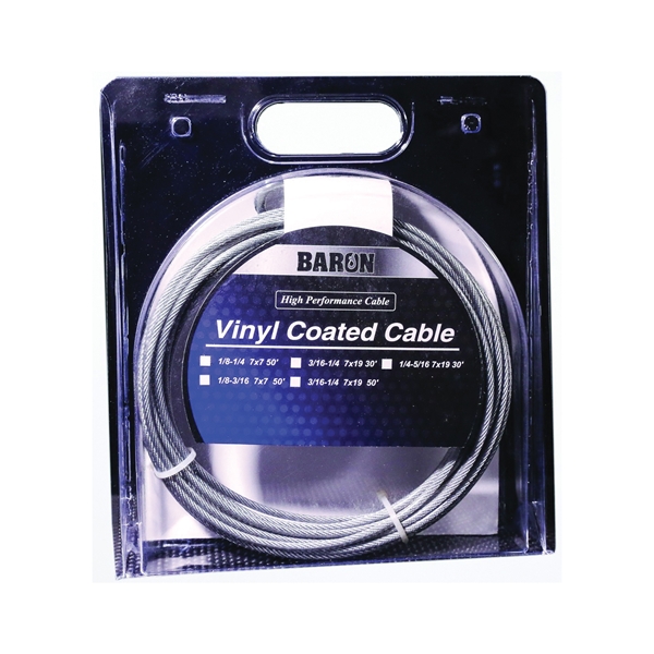 54205/50245 Aircraft Cable, 1/4 to 5/16 in Dia, 30 ft L, 1220 lb Working Load, Galvanized Steel