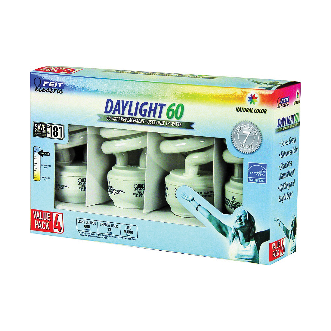 ESL13T/D/4 Compact Fluorescent Bulb, 13 W, Spiral Lamp, Medium E26 Lamp Base, 800 Lumens, Daylight Light